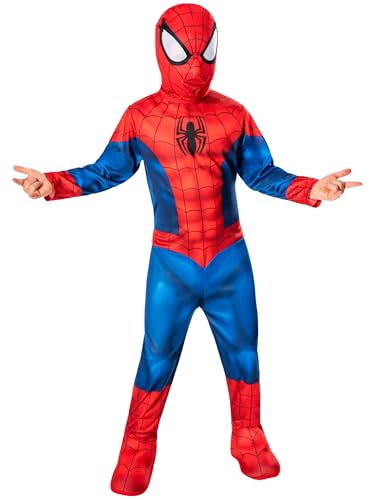 Costum clasic Spiderman pentru copii – 5/6 ani – Rubies Marvel – costum complet cu overall, cizme și mască – ideal pentru Carnaval, Halloween, petreceri de naștere.
