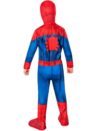 Costum clasic Spiderman pentru copii – 5/6 ani – Rubies Marvel – costum complet cu overall, cizme și mască – ideal pentru Carnaval, Halloween, petreceri de naștere.