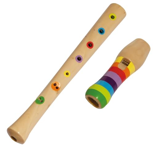 Eichhorn - Flaut din lemn colorată cu 7 găuri, inclusiv carte de cântece cu 3 melodii, 32 cm, recomandată de la 4 ani