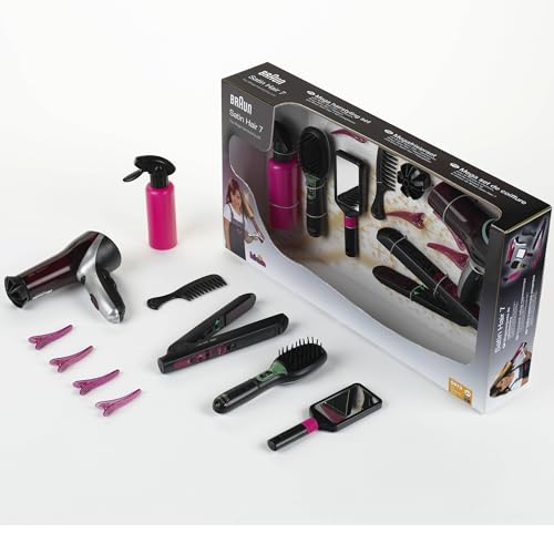 Set Mega Theo Klein 5885 cu Placa de Păr, Perie și Uscător de Păr - Jucărie pentru Copii de la 3 Ani, Dimensiuni: 49,5 cm x 8 cm x 26 cm