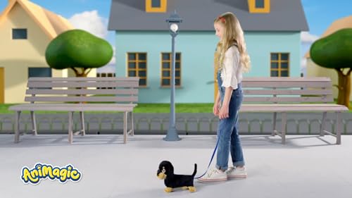 ANIMAGIC Waggles - Peluche Interactiv Câine Dachshund pentru Copii de la 2 Ani - Jucărie Electronică cu Sunet și Mișcare - Ladă și Mână Coada - Adorabil și Distractiv
