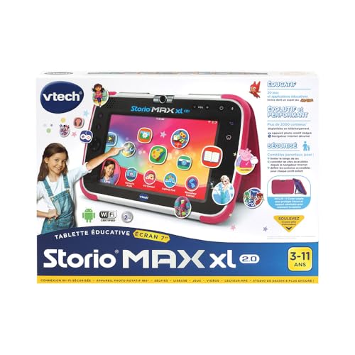 VTech – Tablet Storio Max XL 2, Roz – Tabletă pentru copii de 7 inch cu funcție de învățare – versiune în franceză