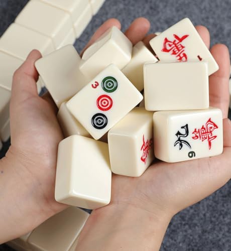 Set Mahjong LANYOTA - 146 Piese, Culoare Fildeș, cu Numere Arabe, Joc Chinezesc Mahjong