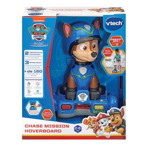 VTech - Hoverboard-ul lui Chase din Paw Patrol, figurina interactivă de 26 cm, jucărie electronică cu sunete și lumini, cadou pentru copii de 2-6 ani.