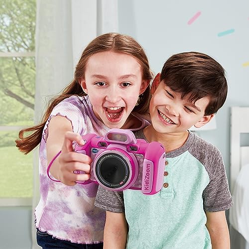 VTech KidiZoom Duo FX Roz, cameră digitală pentru copii, foto, selfie, video, display color, studio de benzi desenate, filtre și efecte amuzante, cadou pentru copii de 4-12 ani