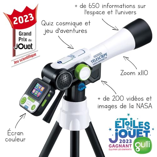 VTech - Telescopul video interactiv Genius XL, telescop pentru copii cu ecran digital color, in limba frnceza
