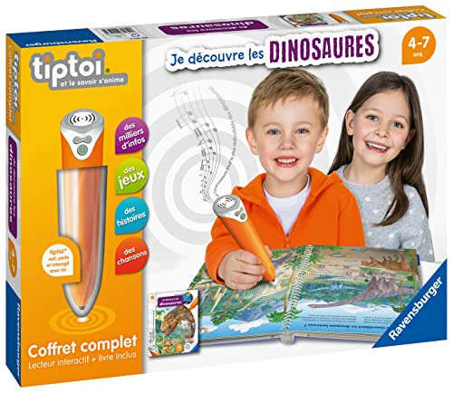 Ravensburger tiptoi® – Set complet cu player interactiv + carte „Descopăr dinozaurii” – joc educativ electronic, fără ecran – de la 4 ani – versiune în limba franceză – 00 143