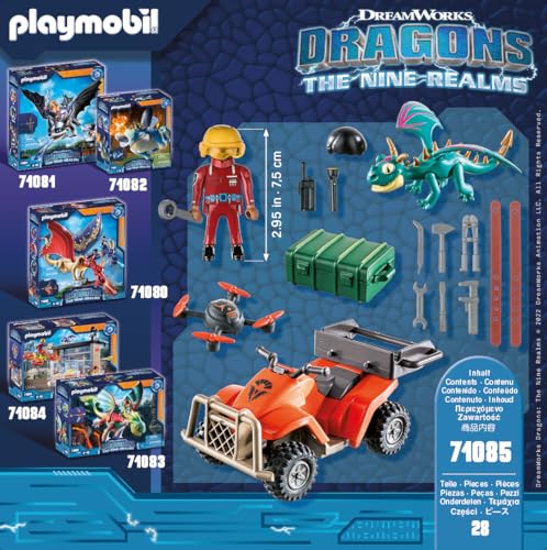 PLAYMOBIL DreamWorks Dragons 71085 - Icaris Quad & Phil, Figurina Dragon, Jucărie pentru copii de la 4 ani