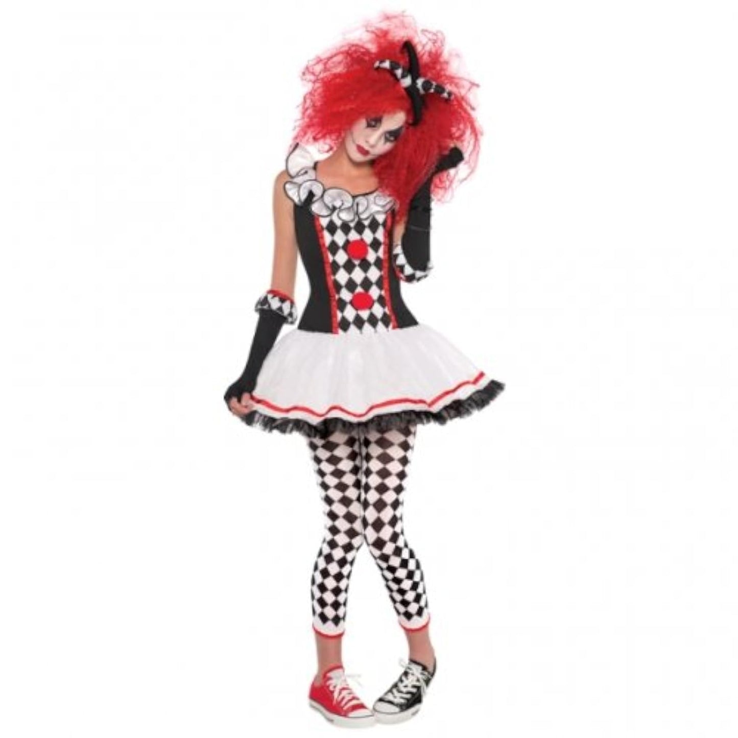 Amscan Harlekin Girl Costum copii Rochie, Bentita, Colanti, Manusi fara degete, 12-14 ani