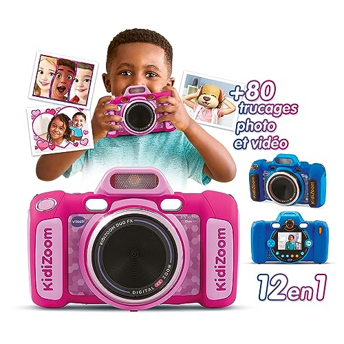 VTech KidiZoom Duo FX Roz, cameră digitală pentru copii, foto, selfie, video, display color, studio de benzi desenate, filtre și efecte amuzante, cadou pentru copii de 4-12 ani