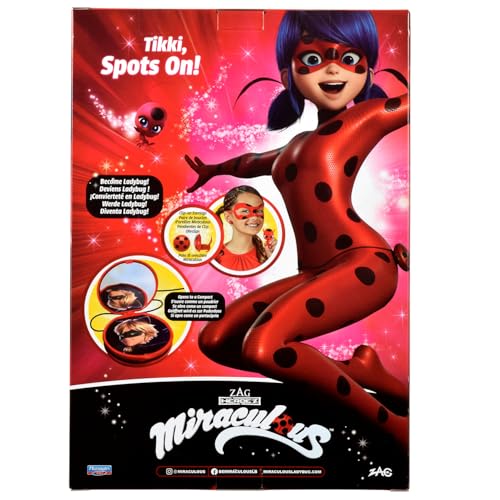BANDAI - Miraculous Buburuza - Set de Transformare - Costum Ladybug - Cutie cu Masca JoJo, Cercei Tikki și Kwami - Costum și Accesorii Miraculous - Jucărie pentru Copii de la 4 Ani - P50601
