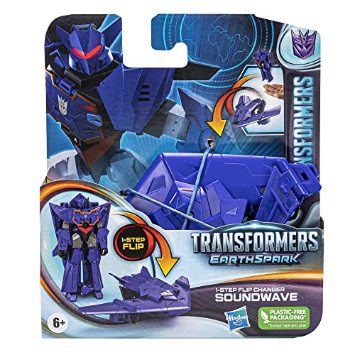 Transformers Jucărie EarthSpark 1-Step Flip Changer Soundwave Figură de Acțiune (10 cm), Jucărie Robot pentru Copii de la 6 Ani