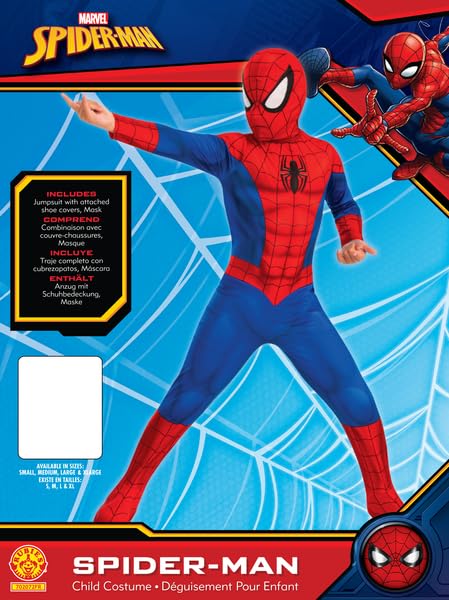 Costum clasic Spiderman pentru copii – 5/6 ani – Rubies Marvel – costum complet cu overall, cizme și mască – ideal pentru Carnaval, Halloween, petreceri de naștere.