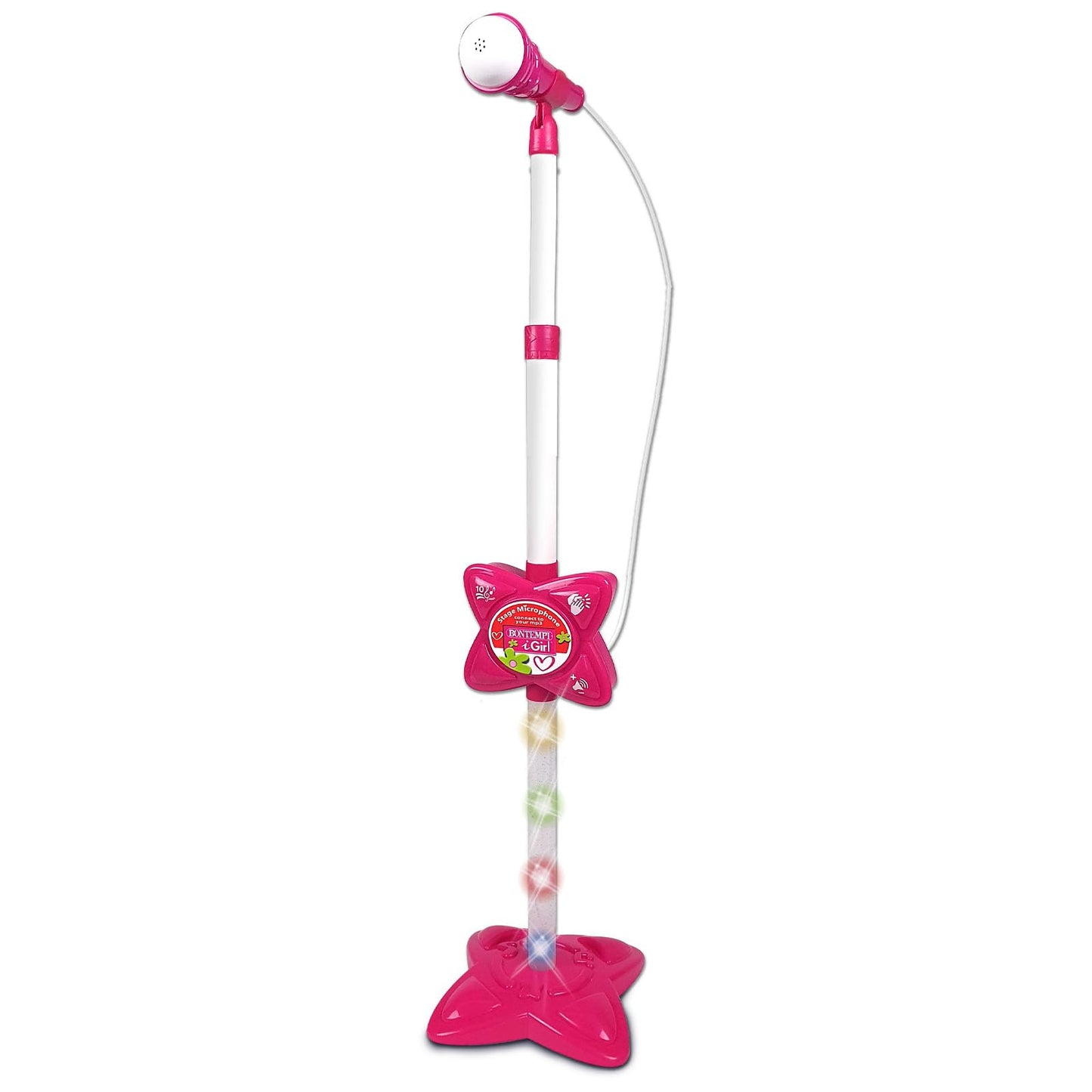 Bontempi | MP3Stage Mic - Microfon de scenă cu conexiune MP3 pentru performanțe versatile, Floare roz, 200x200x1000 mm
