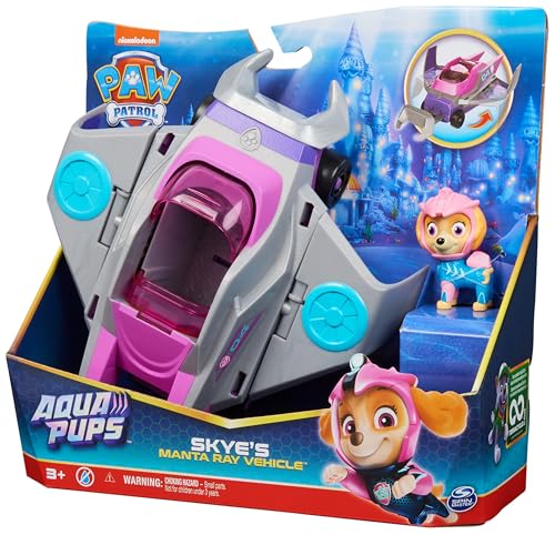 PAW Patrol, Aqua Pups - Mașină de jucărie în formă de rață cu figurina cățelului Skye, potrivită pentru copii de la 3 ani