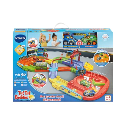 VTech - TUT TUT Bolides, Primul meu circuit de curse cu RC Auto Simon Super Champion și Auto Leo Bolide Turbo, 11 zone magice, Cadou pentru copii 1-5 ani