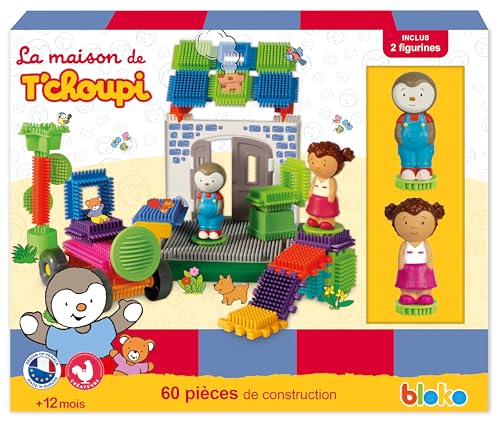 BLOKO | Casa lui T'choupi | 60 Piese de construcție și 2 Figurine 3D | Creativitate | Forme și construcții variate | Design Franța | Cadou pentru copii de la 1 an | 503741