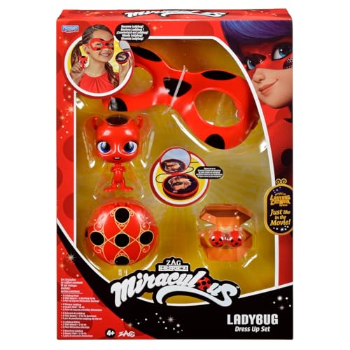 BANDAI - Miraculous Buburuza - Set de Transformare - Costum Ladybug - Cutie cu Masca JoJo, Cercei Tikki și Kwami - Costum și Accesorii Miraculous - Jucărie pentru Copii de la 4 Ani - P50601