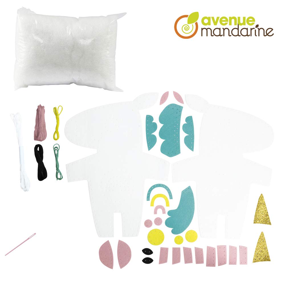 Avenue Mandarine KC066C Păpușa Little Couz'In, Set de cusut (ideal pentru copii de la 6 ani) - 1 bucată Alicia, unicorn
