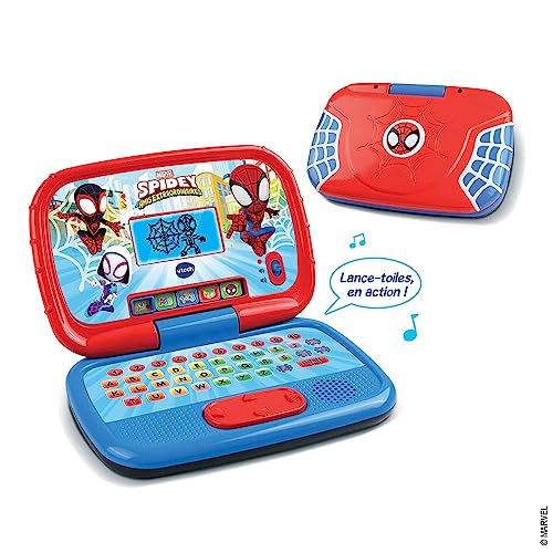 VTech Disney Junior Spidey, computer de învățare pentru copii cu iluminare de fundal, 15 activități și jocuri educaționale, cadou pentru copii de 3-7 ani – conținut în limba franceză
