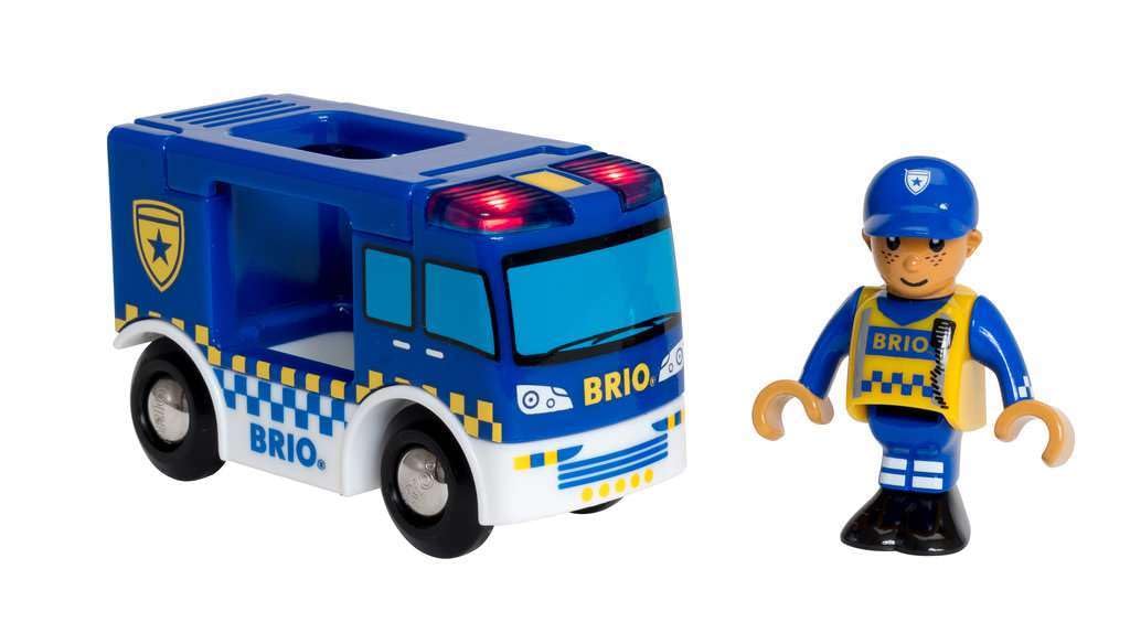 BRIO World - 33825 - Mașină de poliție cu lumină și sunet - Tren de jucărie pentru copii de la 3 ani, jucărie poliție de la 3 ani