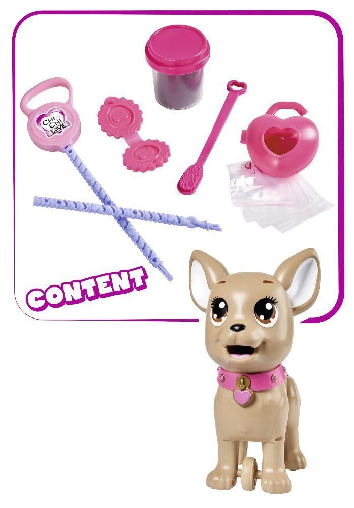 Simba 105893264 - ChiChi Love PooPoo Puppy Chihuahua Jucărie din Plastic cu Lesă, Gustări și Accesorii, pentru Copii de la 3 Ani