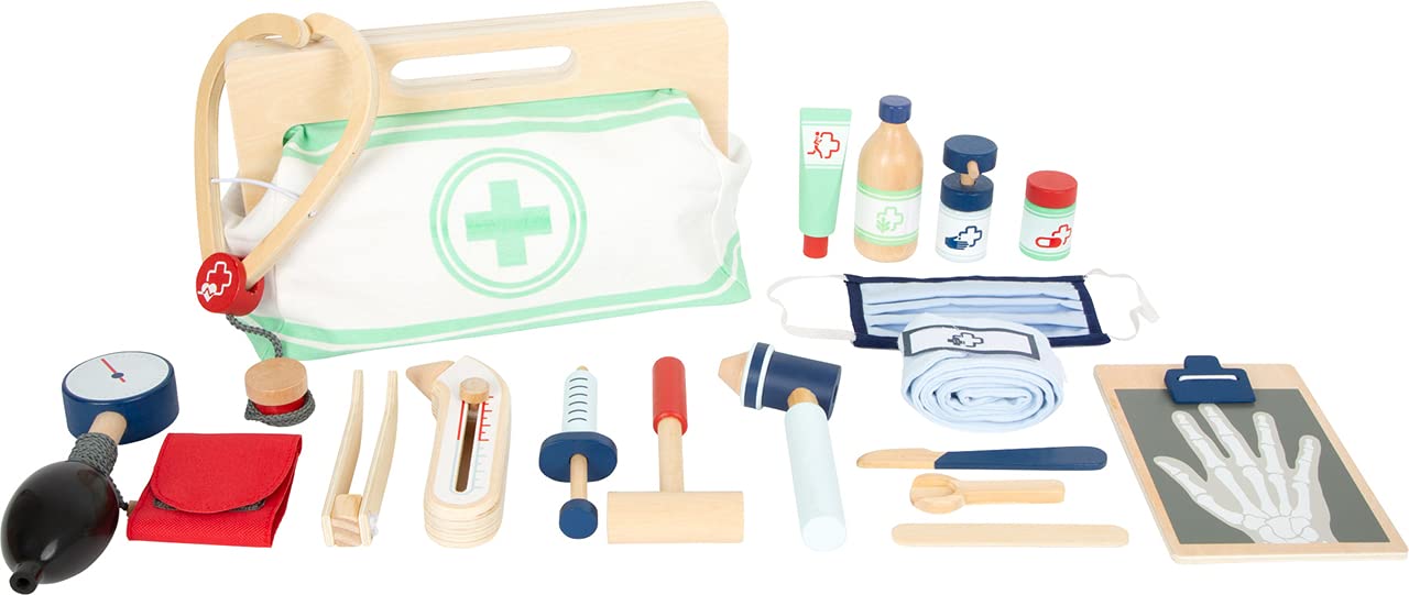 Geantă de doctor Small Foot cu accesorii din lemn, inclusiv tensiometru și seringa, pentru copii de la 3 ani, 11916