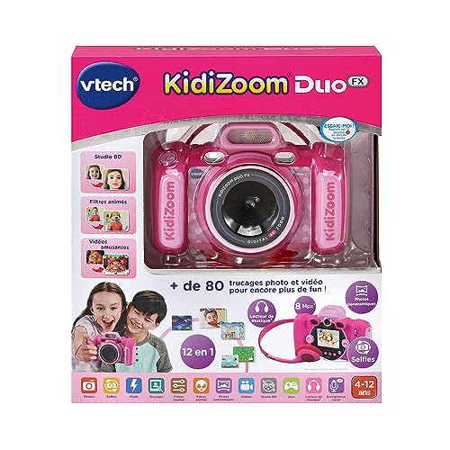 VTech KidiZoom Duo FX Roz, cameră digitală pentru copii, foto, selfie, video, display color, studio de benzi desenate, filtre și efecte amuzante, cadou pentru copii de 4-12 ani