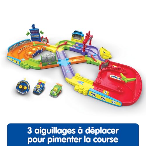 VTech - TUT TUT Bolides, Primul meu circuit de curse cu RC Auto Simon Super Champion și Auto Leo Bolide Turbo, 11 zone magice, Cadou pentru copii 1-5 ani