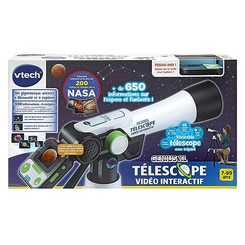 VTech - Telescopul video interactiv Genius XL, telescop pentru copii cu ecran digital color, in limba frnceza