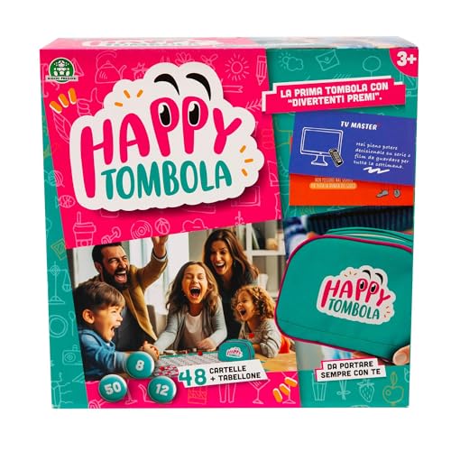 Tombola Fericită Giochi Preziosi, tombola clasică renovată cu 100 de premii incluse, tablă de afișare, dosar, numere și ștampile ștergabile, potrivită pentru toate vârstele.