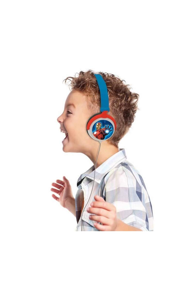 Căști audio Lexibook HP010AV Avengers Marvel, Vengadores - căști stereo cu diademă ajustabilă și pliabilă, culoare albastră, dimensiuni 20.4 x 16.8 x 7.3 cm