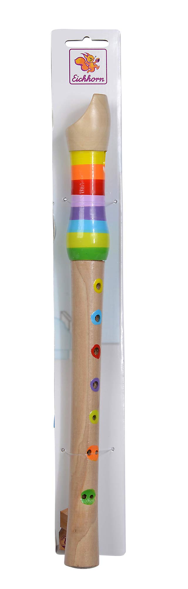 Eichhorn - Flaut din lemn colorată cu 7 găuri, inclusiv carte de cântece cu 3 melodii, 32 cm, recomandată de la 4 ani