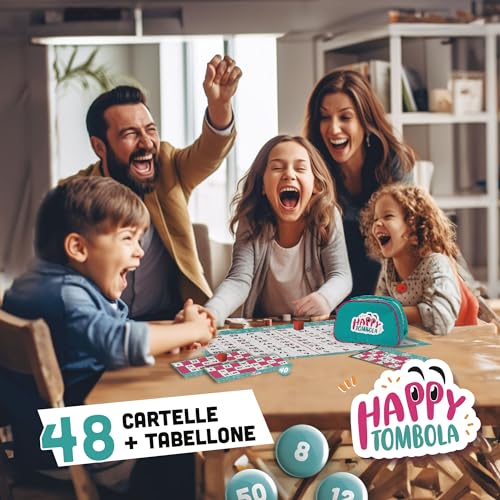 Tombola Fericită Giochi Preziosi, tombola clasică renovată cu 100 de premii incluse, tablă de afișare, dosar, numere și ștampile ștergabile, potrivită pentru toate vârstele.