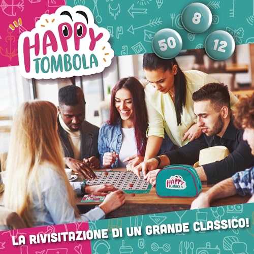 Tombola Fericită Giochi Preziosi, tombola clasică renovată cu 100 de premii incluse, tablă de afișare, dosar, numere și ștampile ștergabile, potrivită pentru toate vârstele.