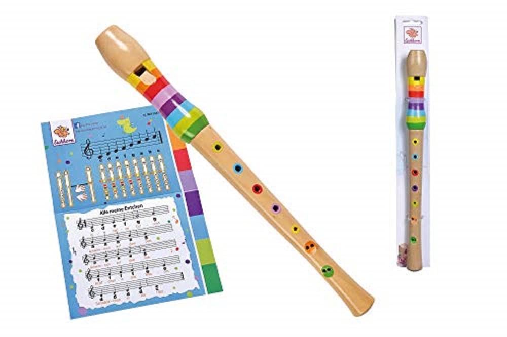 Eichhorn - Flaut din lemn colorată cu 7 găuri, inclusiv carte de cântece cu 3 melodii, 32 cm, recomandată de la 4 ani