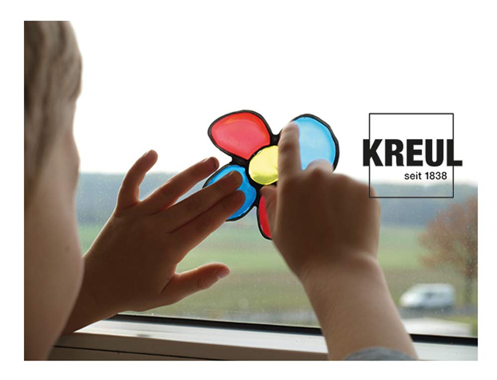 KREUL 40151 - Set de culori pentru feronerie Bär, 7 x 125 ml culori pentru feronerie, 125 ml contur negru, 2 tipuri de folie, duză fină și șabloane.