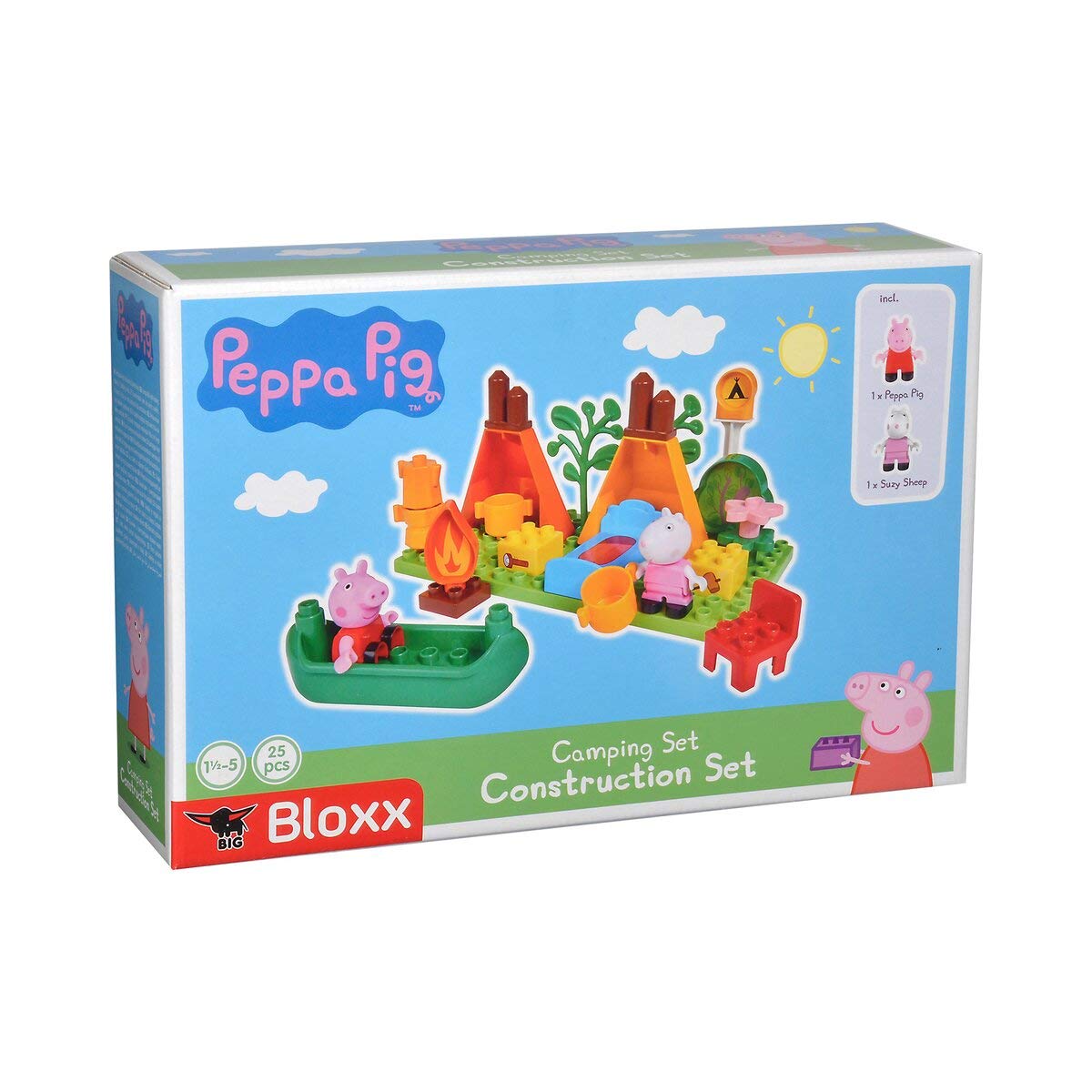 Set de Camping BIG-Bloxx Peppa Pig - Echipament de Camping Peppa, Set de Construcție, Set BIG-Bloxx format din Peppa și Suzy și Camper, 25 de piese, pentru copii de la 18 luni.
