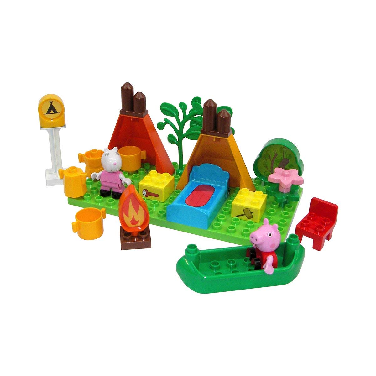 Set de Camping BIG-Bloxx Peppa Pig - Echipament de Camping Peppa, Set de Construcție, Set BIG-Bloxx format din Peppa și Suzy și Camper, 25 de piese, pentru copii de la 18 luni.