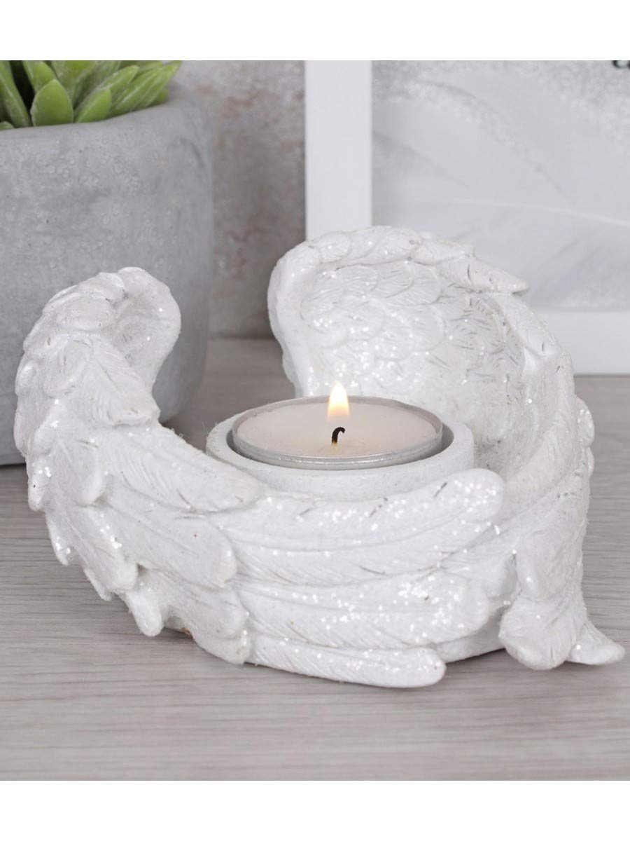 Grindstore AO_30827 Suport de lumânare din rășină cu sclipici și aripi de înger 5,5 cm x 11 cm decor premium de Crăciun