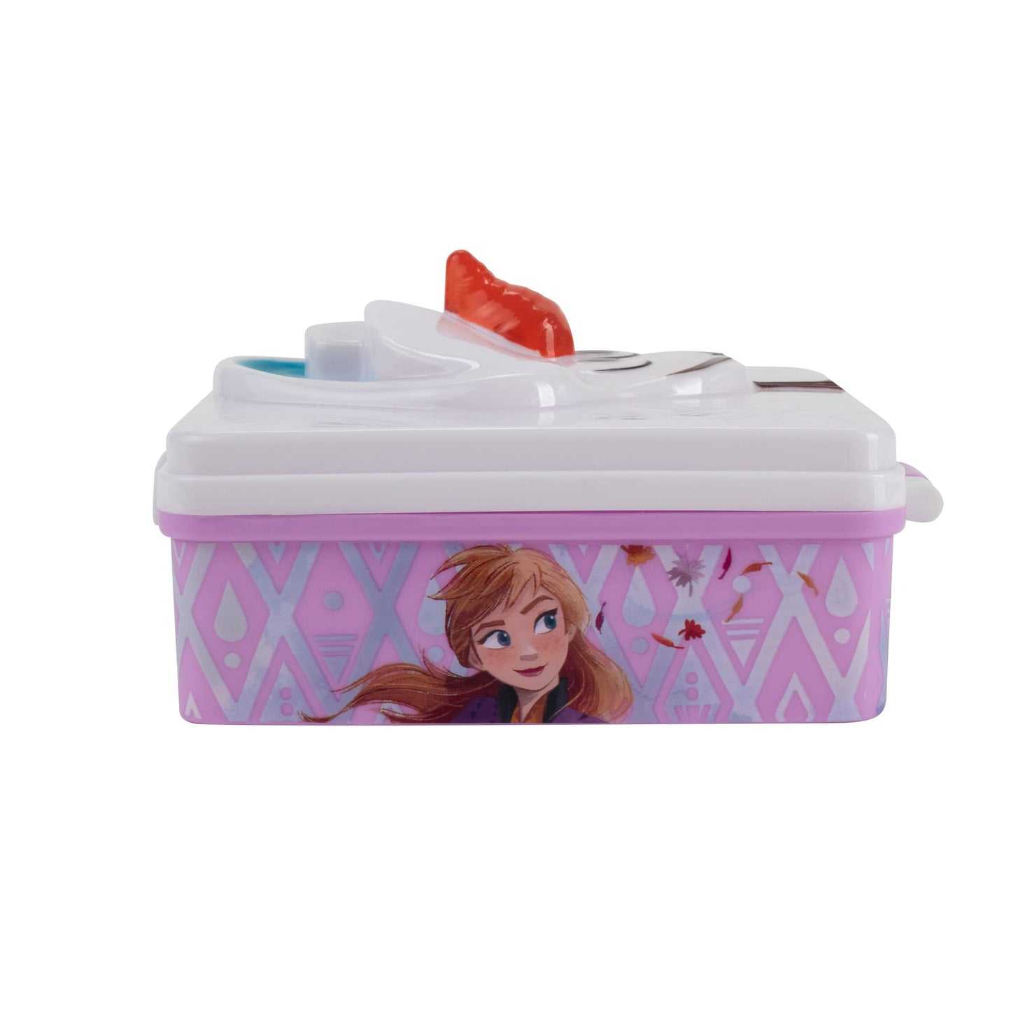 Fiambrera Infantil Frozen cu design 3D de Olaf pe capac, Cutie de Prânz din plastic cu un compartiment și închidere cu clip, dimensiuni aproximative 15 x 14 x 8 cm, culoare Roz-Alb (33873)