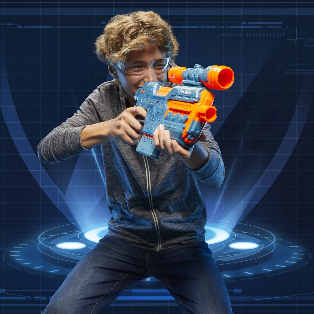 Blaster Nerf Elite 2.0 Phoenix CS-6 cu motor, 12 săgeți Nerf, lunetă, magazie cu clip, opțiuni de extindere