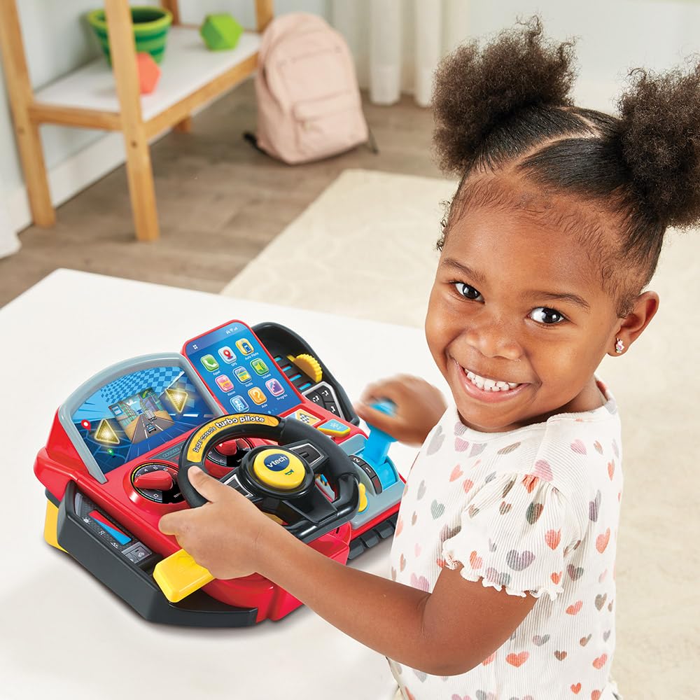 VTech - Super Turbo-Konsole, simulator de condus cu display colorat, curse auto, învățare și jocuri, cadou pentru copii 3-8 ani – conținut în limba franceză