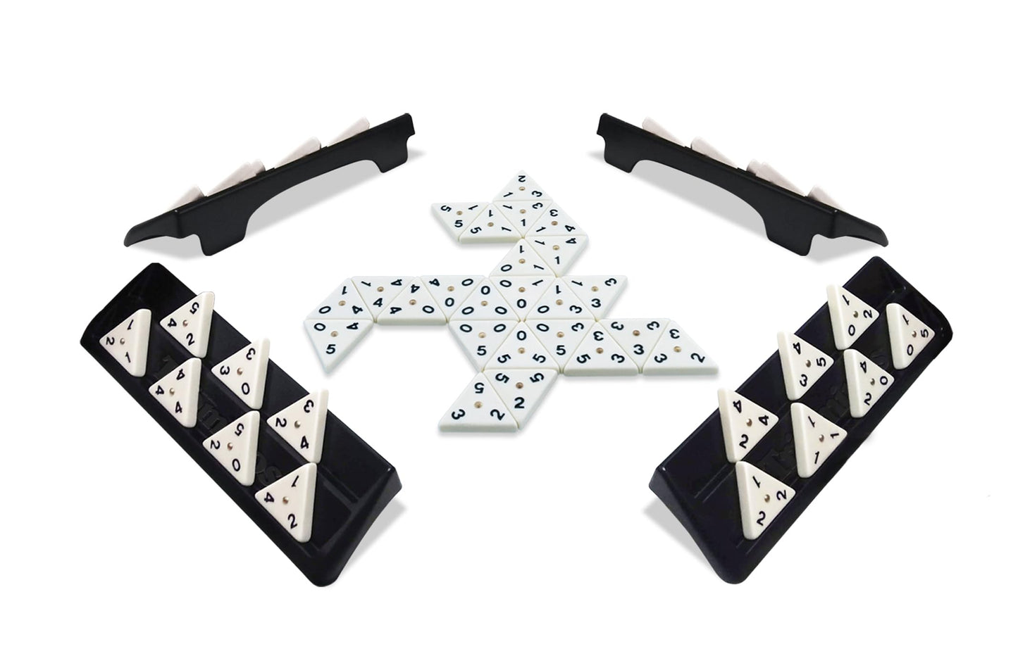 Triominos Original Goliath - Joc de strategie și gândire cu domino triunghiular, pentru 2-4 jucători, vârsta 6+, joc de familie, 30 minute, clasic de 50 de ani.