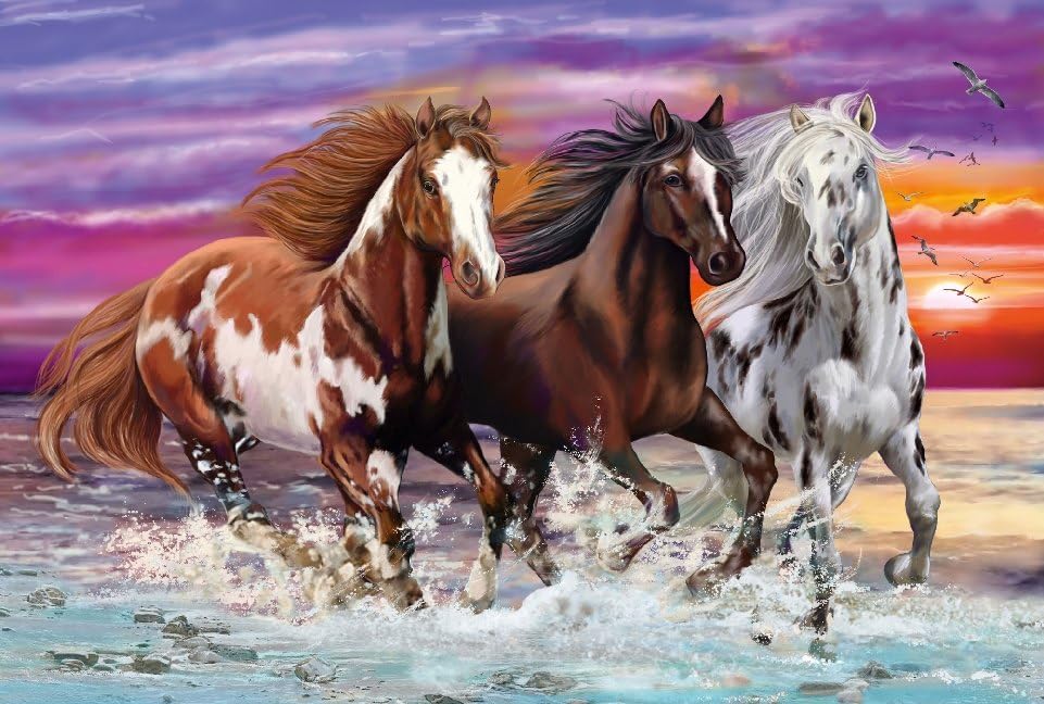 Schmidt Spiele 56356 Trio de Cai Sălbatici, Puzzle pentru Copii, 200 Piese, Colorat