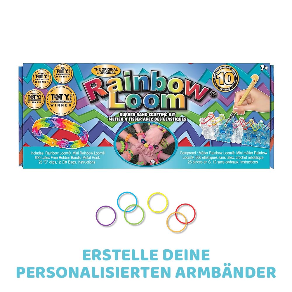 BANDAI - Rainbow Loom Original - Set creativ pentru brățări - Război de țesut cu 600 de elastice - Licență oficială patentată - Jucărie pentru copii de la 8 ani - CD00001