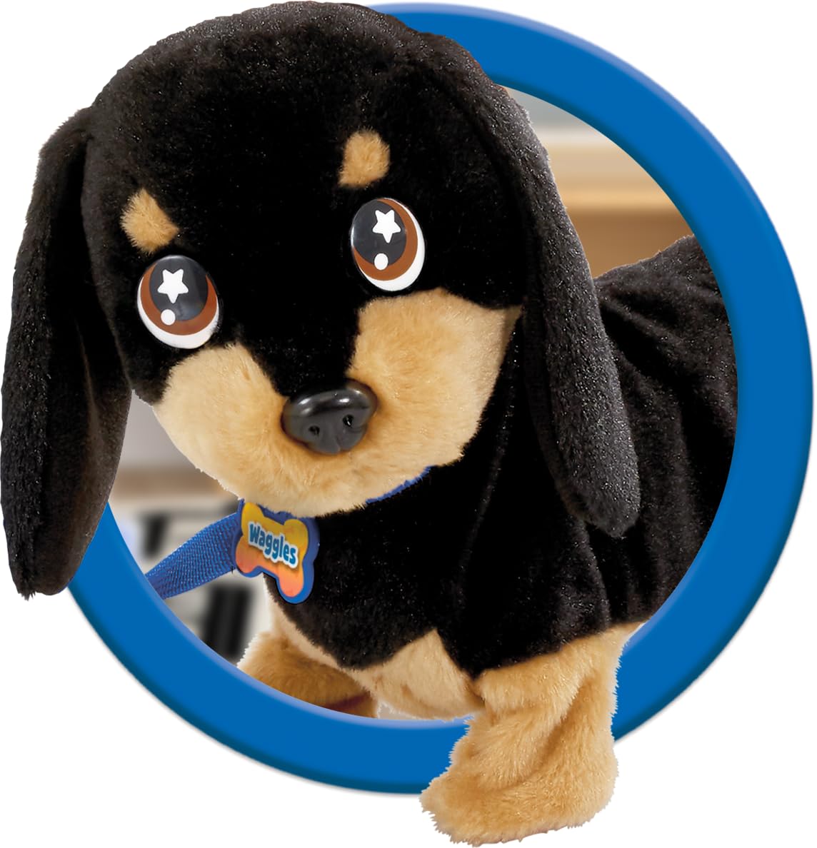 ANIMAGIC Waggles - Peluche Interactiv Câine Dachshund pentru Copii de la 2 Ani - Jucărie Electronică cu Sunet și Mișcare - Ladă și Mână Coada - Adorabil și Distractiv