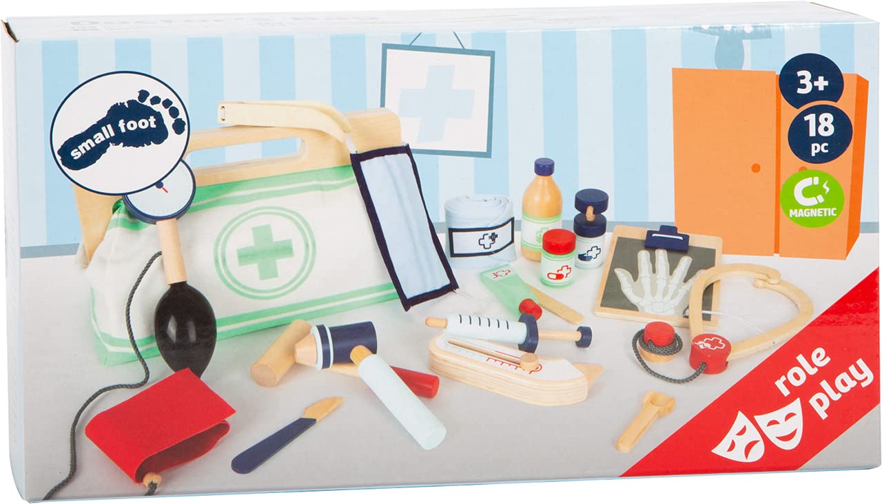 Geantă de doctor Small Foot cu accesorii din lemn, inclusiv tensiometru și seringa, pentru copii de la 3 ani, 11916