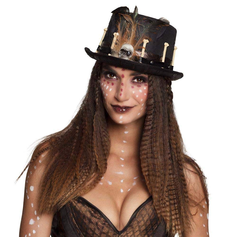 Boland 72181 - Hut Voodoo Nana, cilindru cu oase, pene și craniu, pălărie, vindecător minunat, costum, carnaval, petrecere tematică