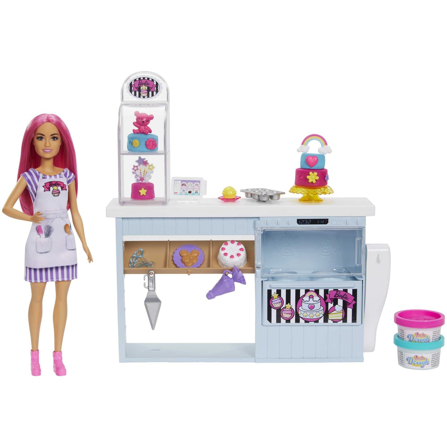 Barbie și Cofetăria ei - Păpușă cu Păr Fantezie, Magazin, Set de Plastilină și Accesorii de Jucărie, Cadou pentru Fete și Băieți +3 Ani, Multicolor (Mattel HGB73)